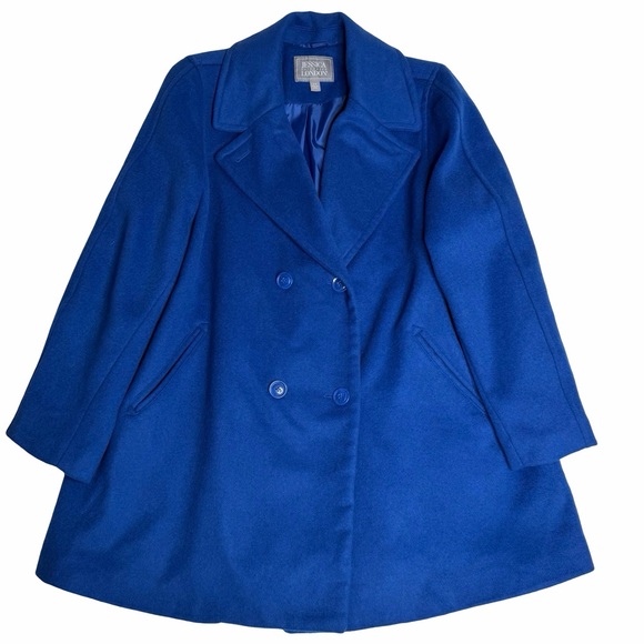 Jessica London Jackets & Blazers - Jessica London‎ Blue Wool Blend Double Breasted Peacoat Women's Sz 16W